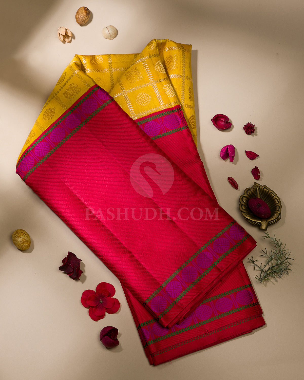 Yellow & Red Kanjivaram Silk Saree - S1121(A)