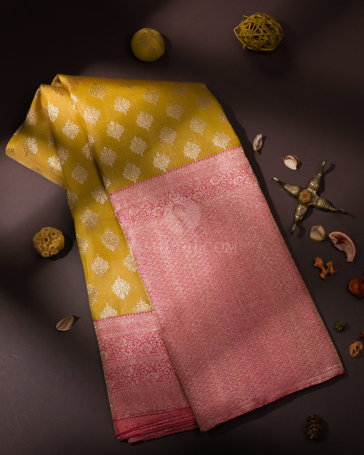 Mustard and Peach  Kanjivaram Silk Saree - S796 - View 1