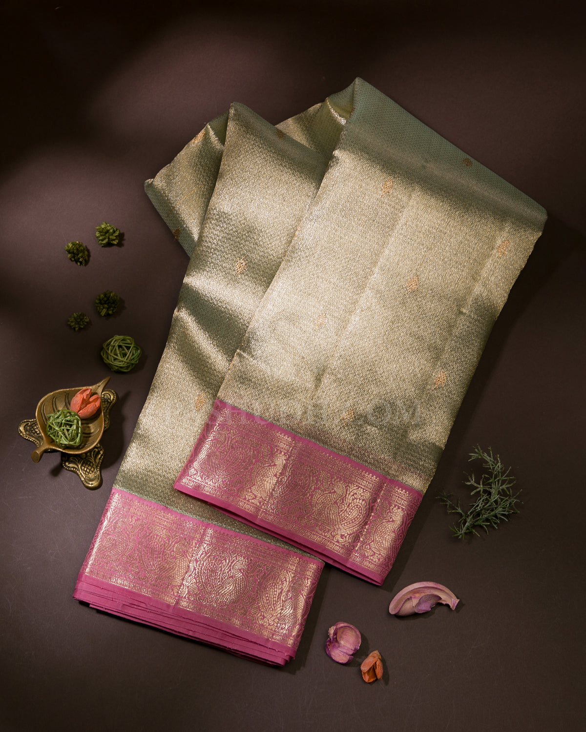 Mild Green And Baby Pink Organza Kanjivaram Silk Saree - S1150(A)