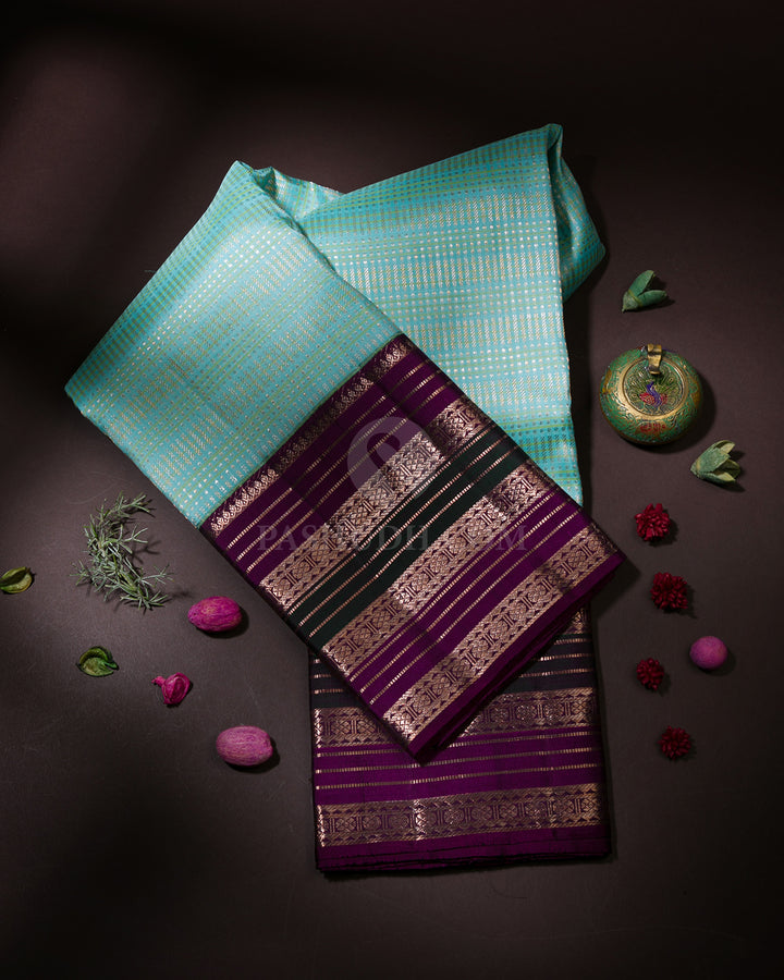 Sky Blue & Violet Kanjivaram Silk Saree - S965 - View 1