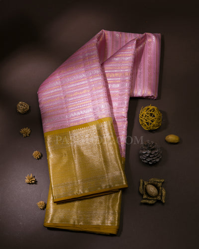 Baby Pink & Tuscany Yellow Kanjivaram Silk Saree - S1016(B)