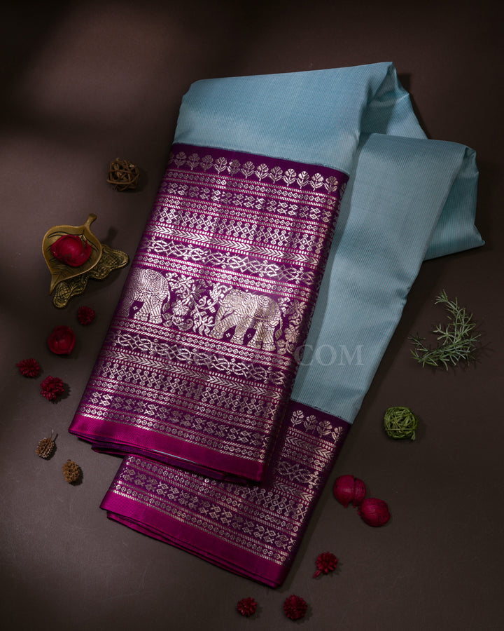 Light Blue And Violet Kanjivaram Silk Saree - S1142(A)
