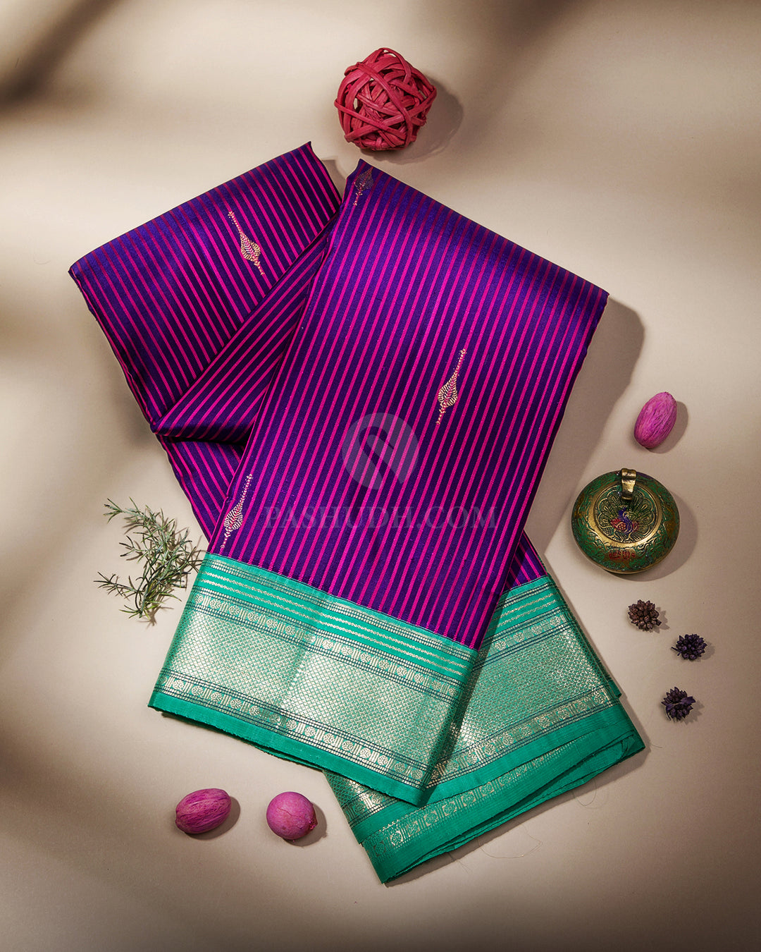 Navy Blue, Rani Pink & Sky Blue Kanjivaram Silk Saree - S873 - View 1