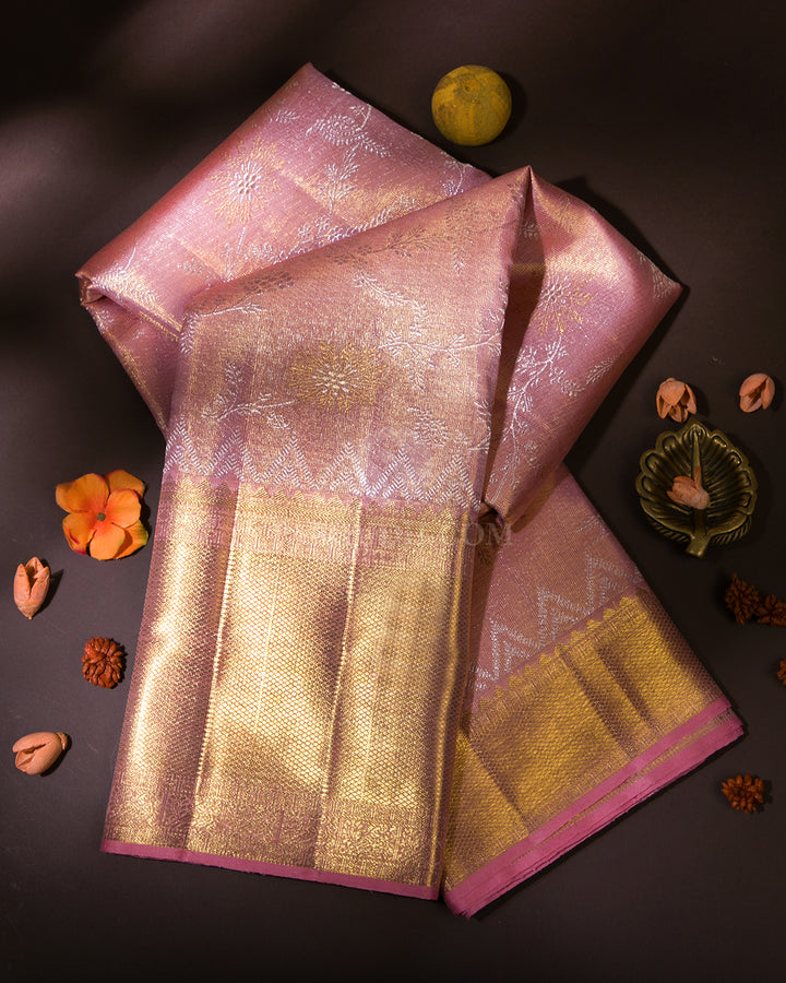 Grey Pure Zari Tissue Kanjivaram Silk Saree - S837 -View 1