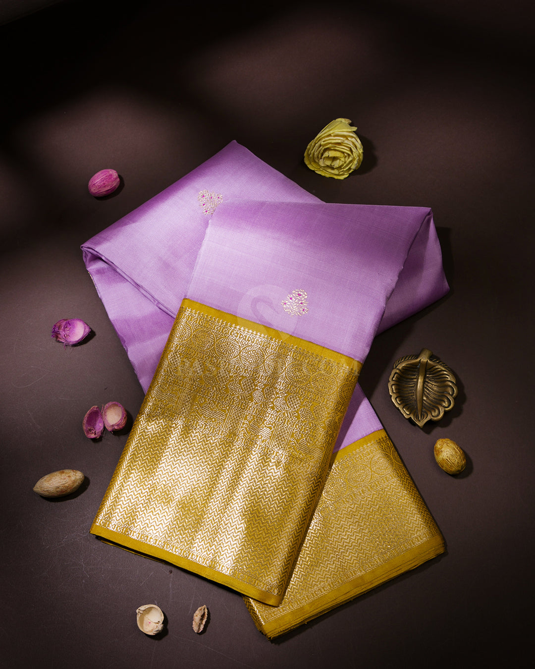 Lavender & Tuscany Yellow Kanjivaram Silk Saree - S998