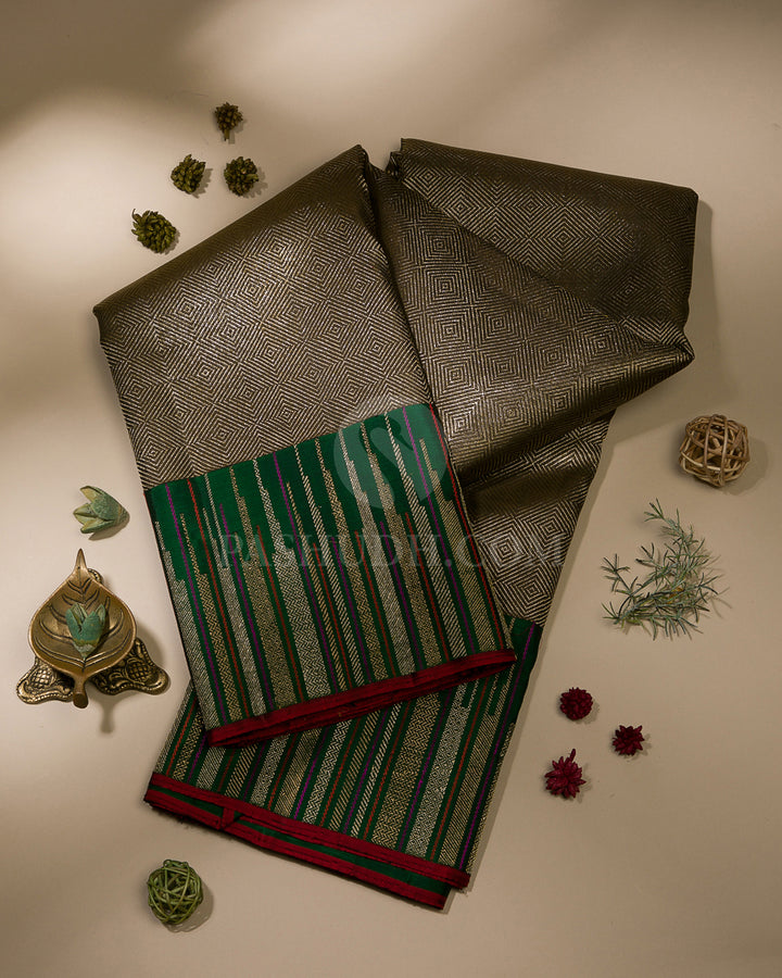 Mehendi Green & Forest Green Kanjivaram Silk Saree - S1033(B)