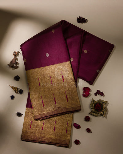 Betel Nut (Maroon) Pure Zari Kanjivaram Silk Saree with Paithani pallu- P131