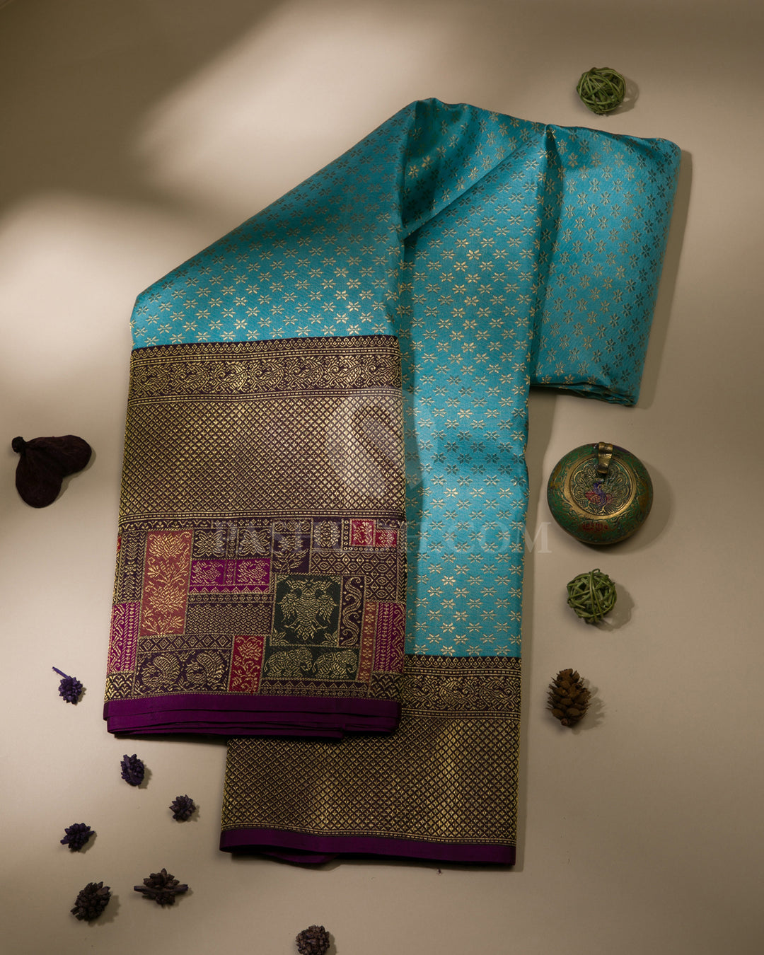 Sky Blue & Purple Kanjivaram Silk Saree - P142(A)
