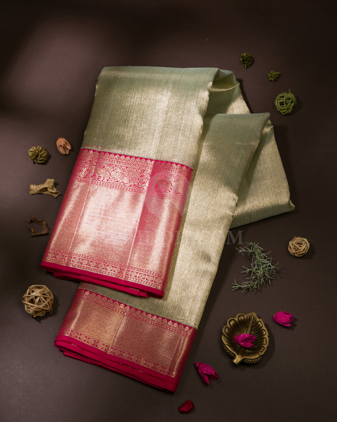 Mild Green And Rouge Pink Organza Kanjivaram Silk Saree - S1156(A)