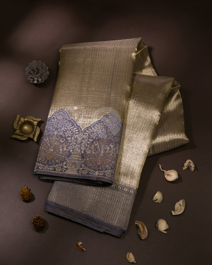 Gold And Grey Organza Kanjivaram Silk Saree - S1021(C)