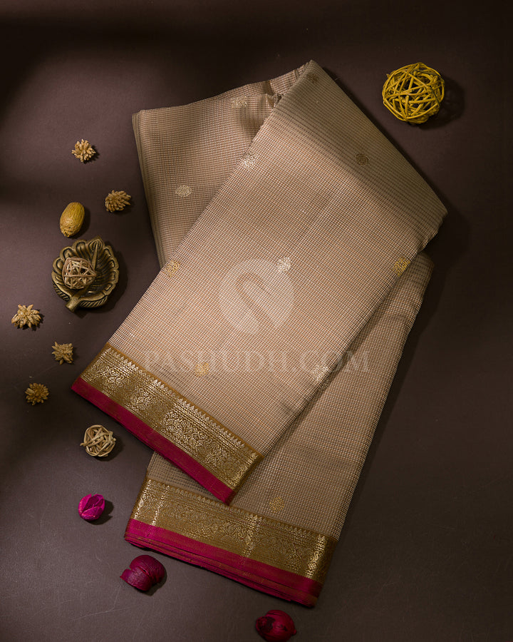 Beige & Moss Green Kanjivaram Silk Saree - S1122(A)