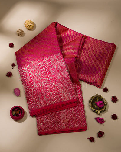 Red Shot Pink & Khaki Kanjivaram Silk Saree - S1091(B)