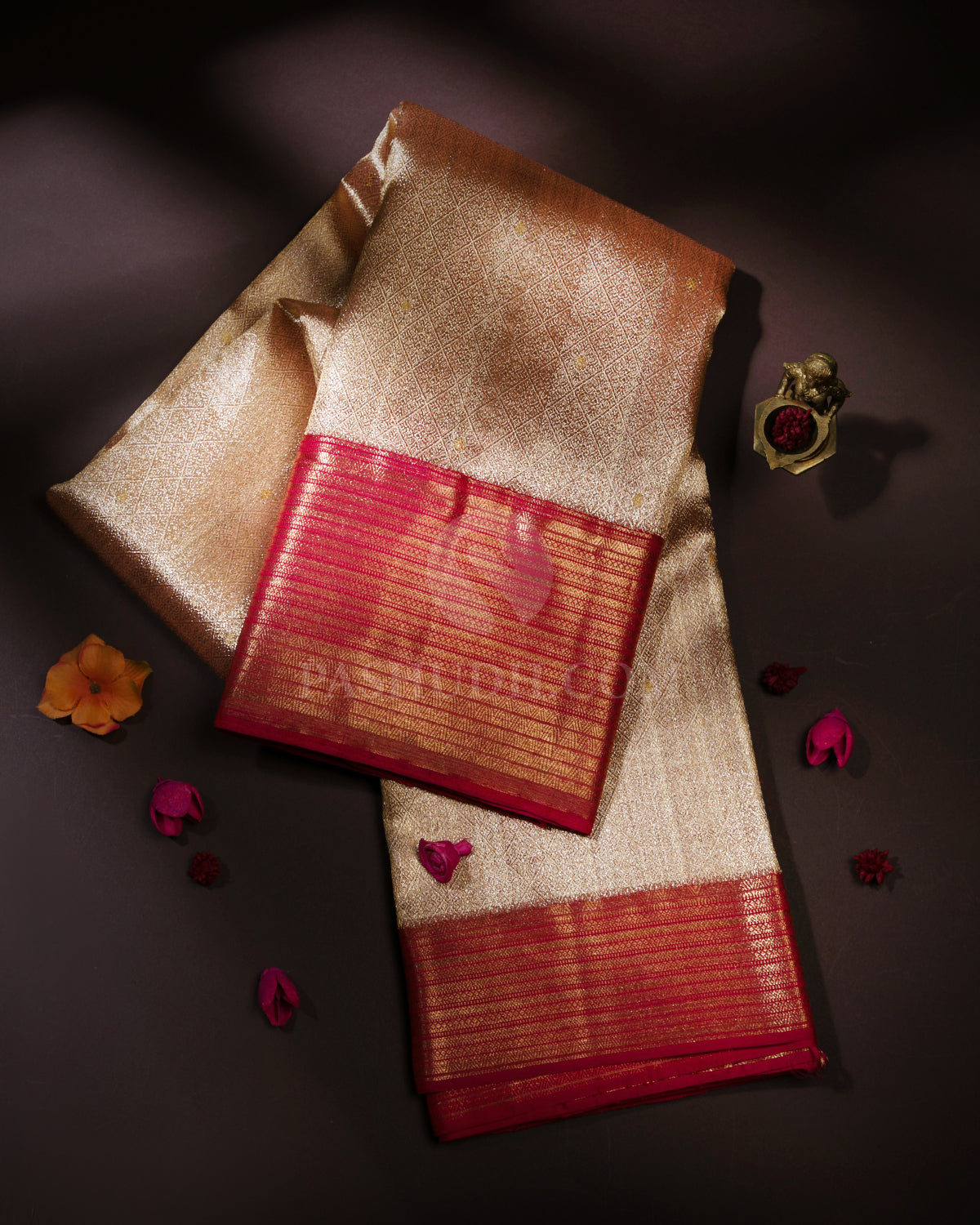 Peach - Golden Zari Tissue Kanjivaram Silk Saree - S705 - View 1