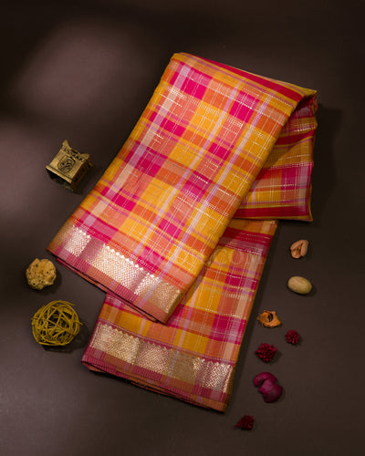 Yellow And Pink Kanjivaram Silk Saree - S1020(B)