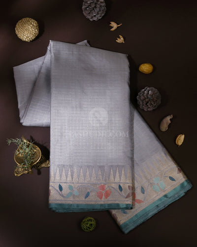 Ash Grey  Zari Kanjivaram Silk Saree - S817 - View 1