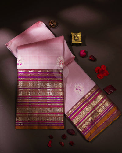 Mild Pink and Brown Pure Zari Kanjivaram Silk Saree - S721 - View 3