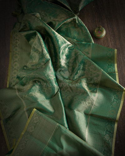 Olive Green and Parrot Green Kanjivaram Silk Saree - DJ195 - View 1