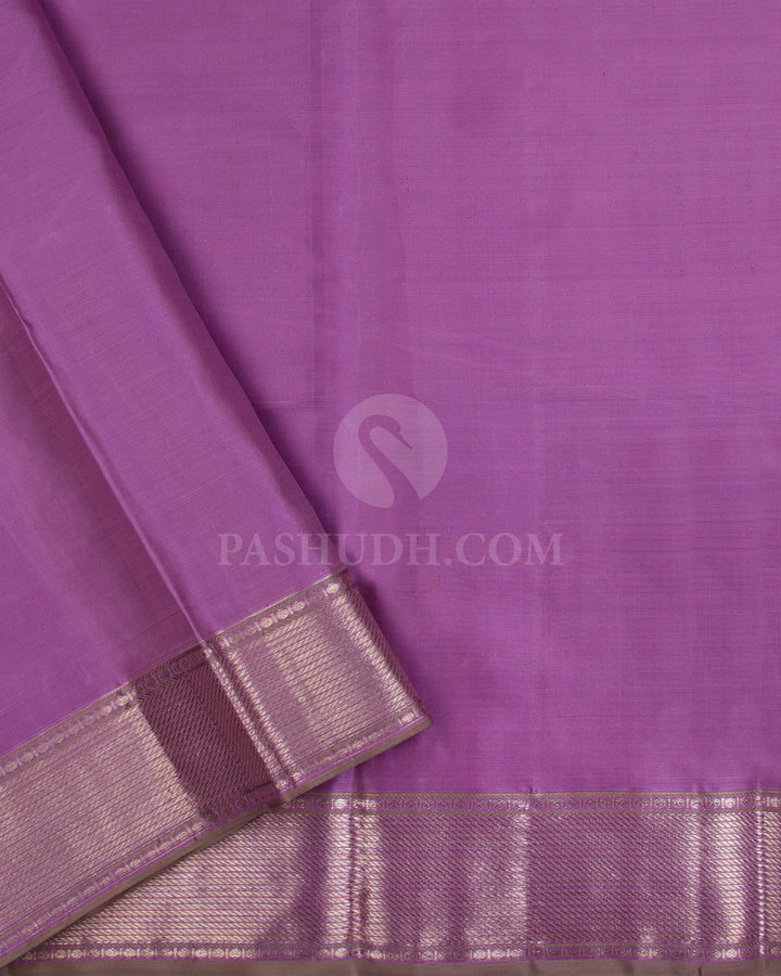 Lavender and Khaki Kanjivaram Silk Saree - DJ283(B) - View 4