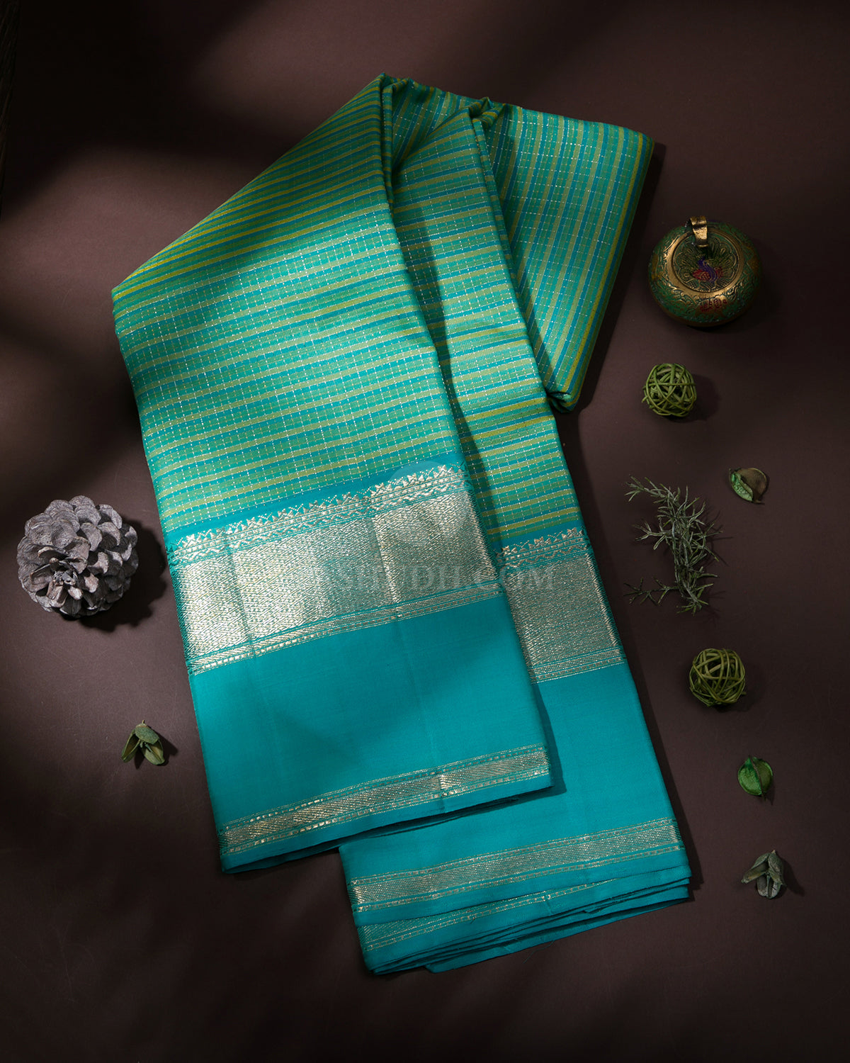 Light Green and Ananda Blue Kanjivaram Silk Saree - S788 - View 1