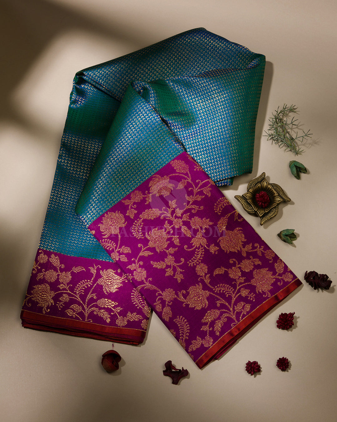 Peacock Blue & Magenta Kanjivaram Silk Saree - S989