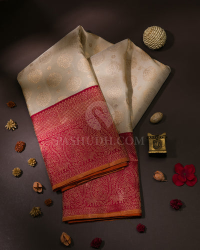 Cream & Red Kanjivaram Silk Saree - S1071(A)