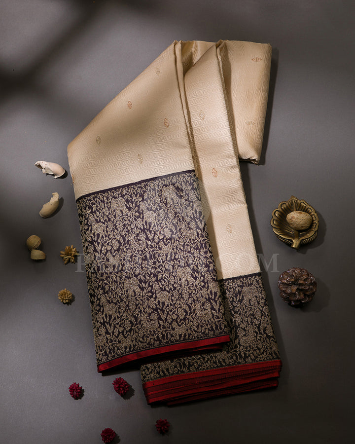 Cream And Black Kanjivaram Silk Saree - S1160(A)