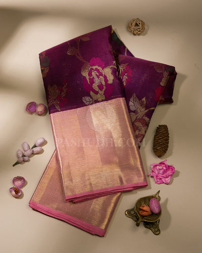 Purple & Baby Pink Pure Zari Organza Kanjivaram Silk Saree - P134(B)