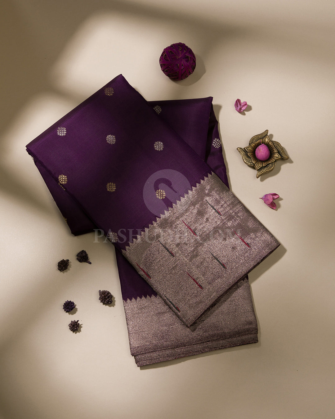 Deep Purple Pure Zari Kanjivaram Silk Saree with Paithani Border - P136(A) 