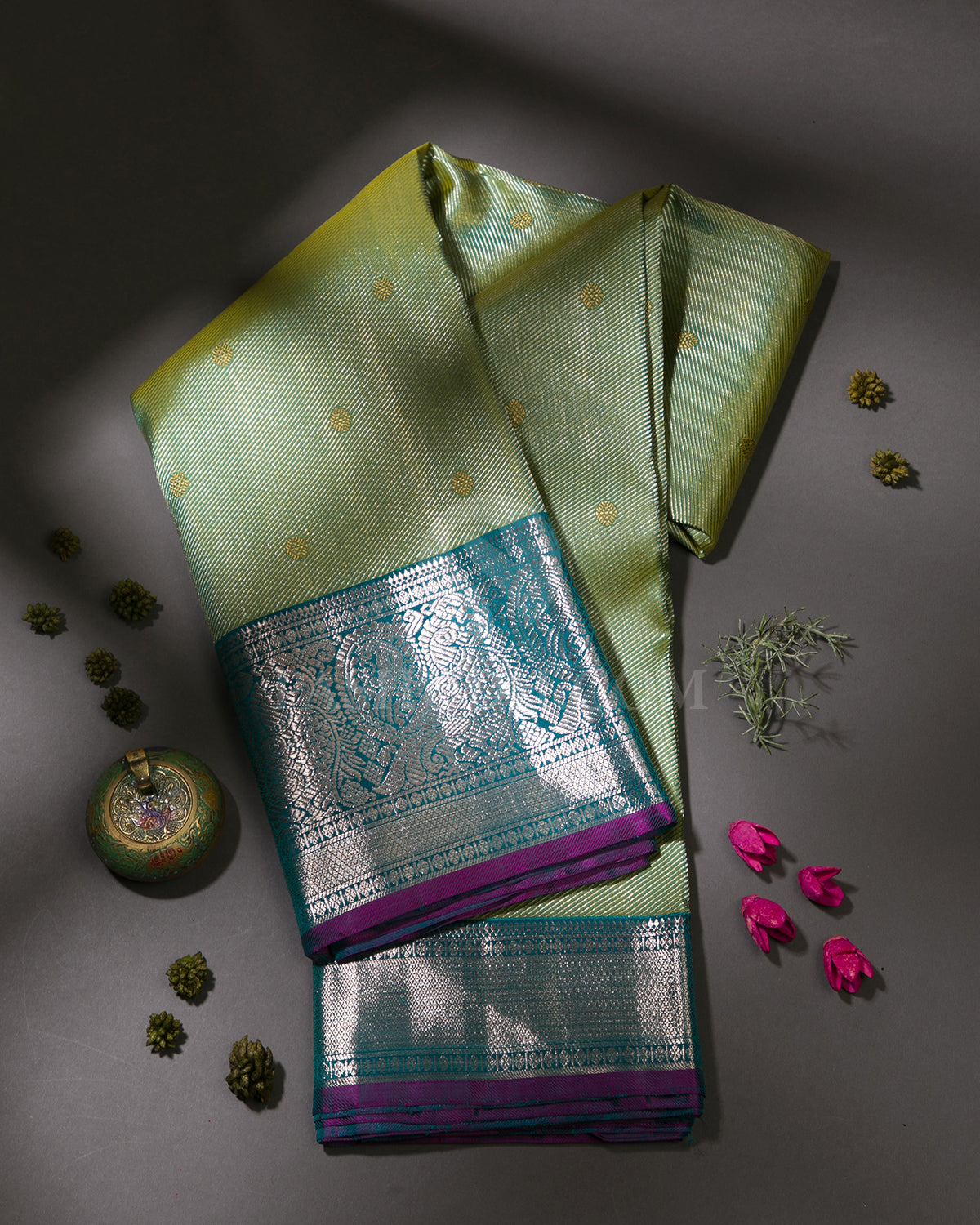 Light Green & Teal Blue Kanjivaram Silk Saree - S1032(B)