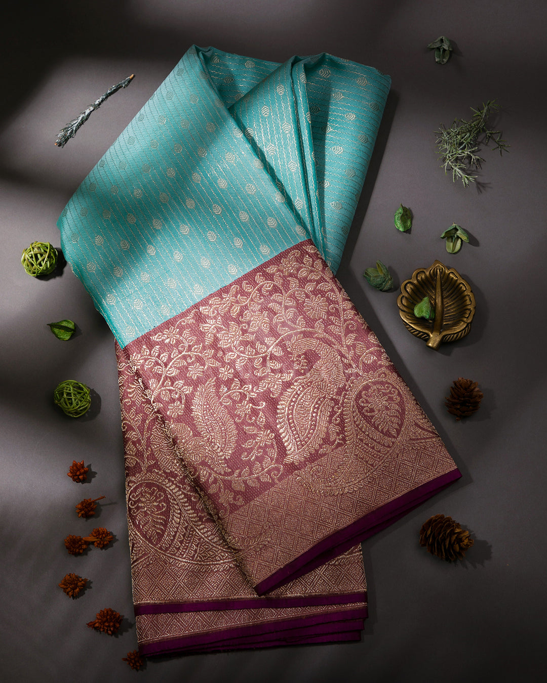 Sky Blue & Chocolate Kanjivaram Silk Saree - S763 - View1