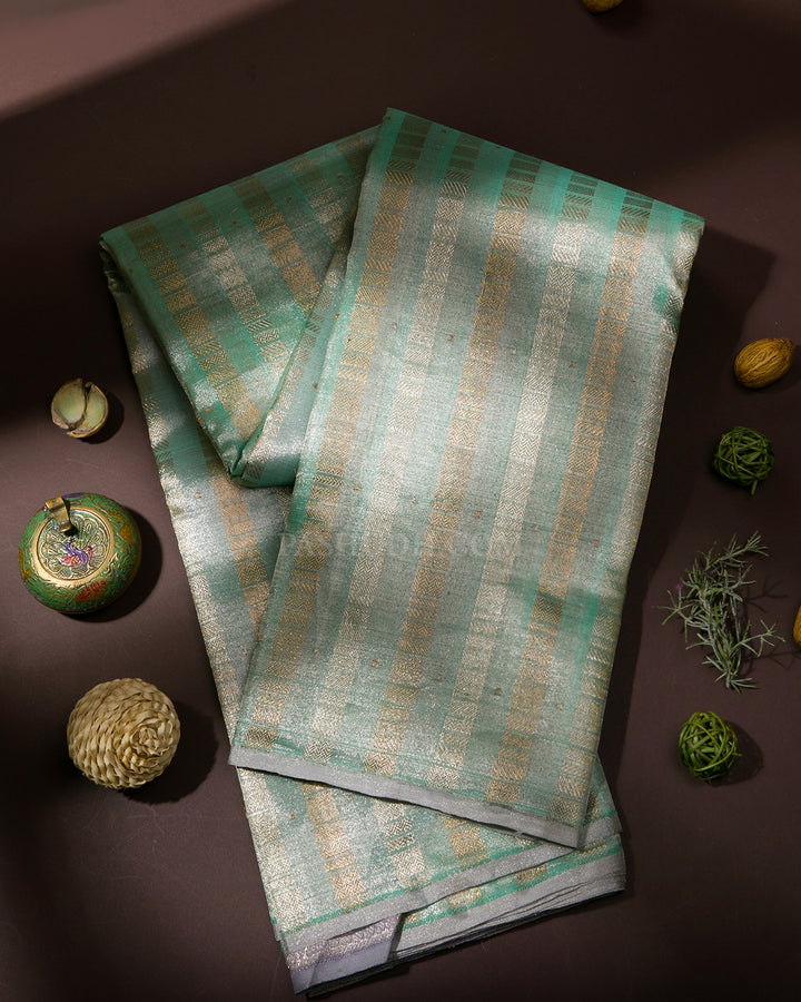 Light Green Borderless Pure Zari Kanjivaram Silk Saree - S734 - View 1