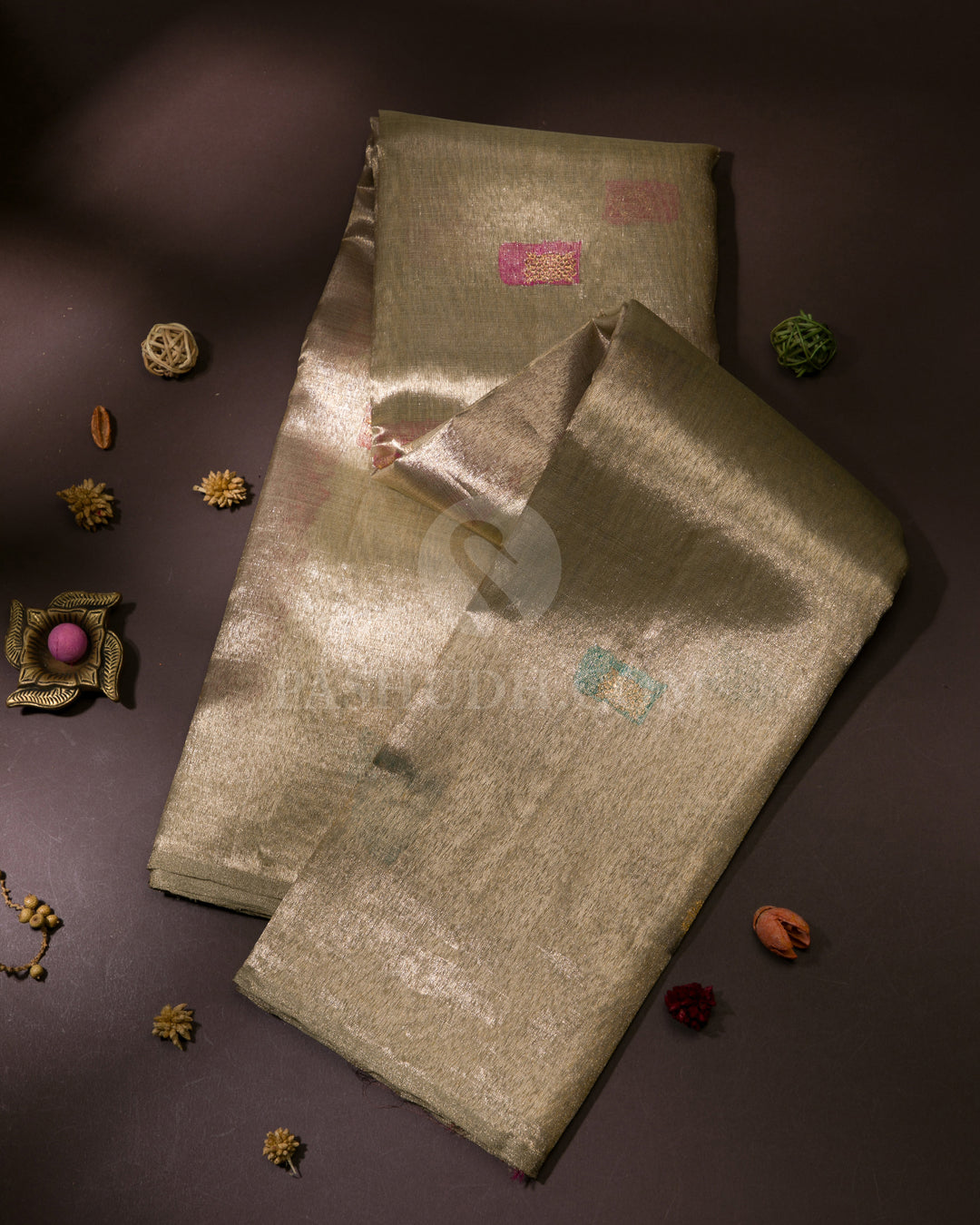 Mild Gold & Pink Organza Kanjivaram Silk Saree - S1081(A)