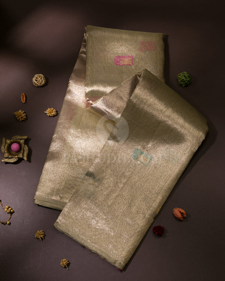 Mild Gold & Pink Organza Kanjivaram Silk Saree - S1081(A)