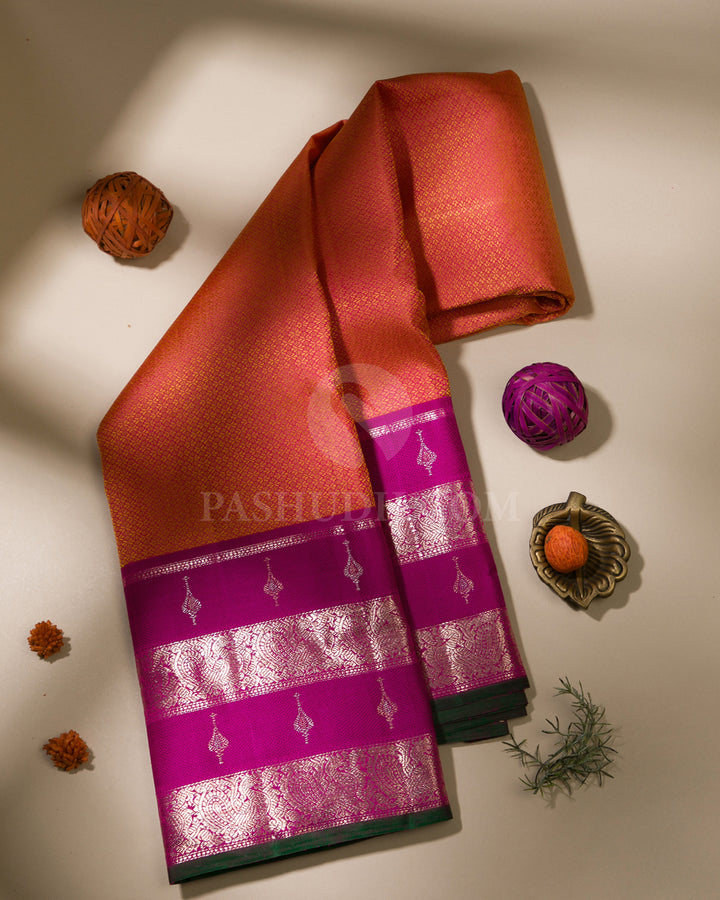 Rust Orange & Violet Kanjivaram Silk Saree - S1043(A)