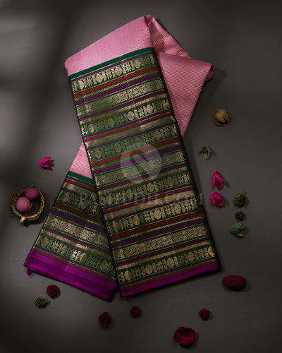 Baby Pink & Dark Green Kanjivaram Silk Saree - S1080(A)