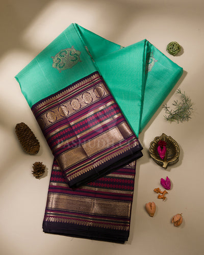 Sea Green & Dark Purple Kanjivaram Silk Saree - S1067(B)