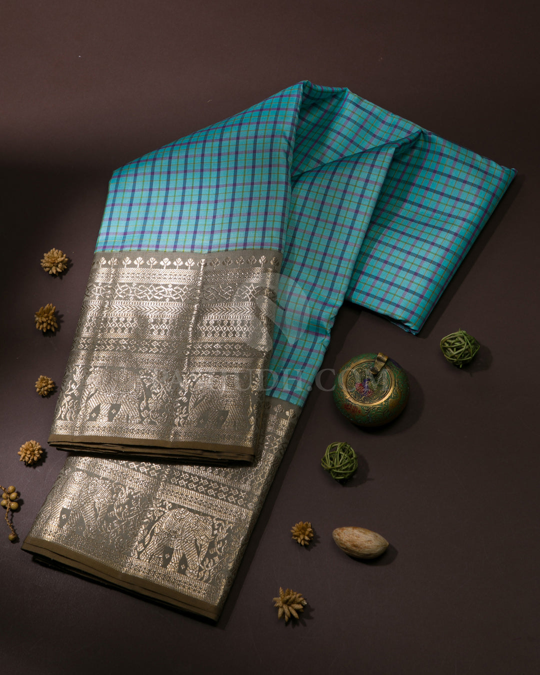 Sky Blue & Grey Kanjivaram Silk Saree - S1104(A)