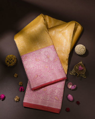 Bright Yellow & Baby Pink Kanjivaram Silk Saree - S1059(A)