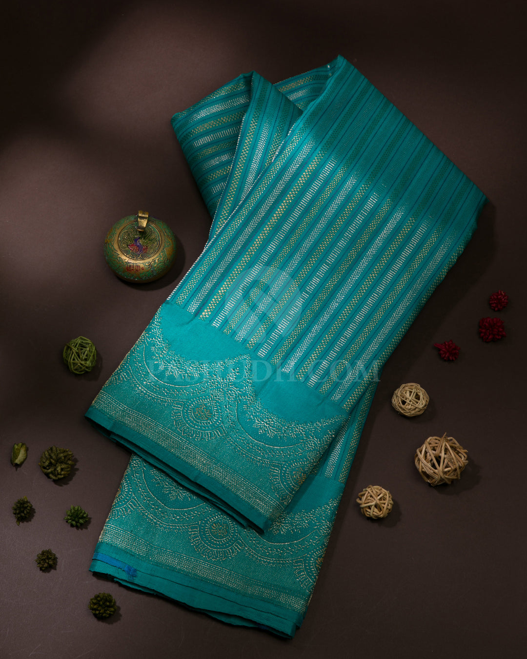 Turquoise Blue And Bright Blue Kanjivaram Silk Saree - S1115(B)