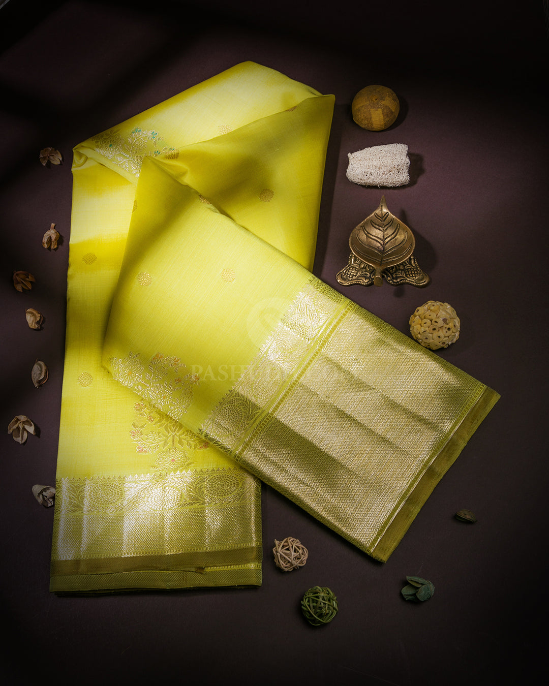 Lime Green Kanjivaram Silk Saree - S886 - View 1