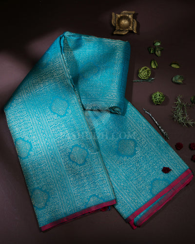 Anandha Blue and Pink Pure Zari Kanjivaram Silk Saree - S707 - View 1