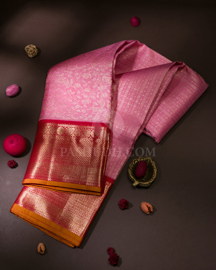 Rose Pink & Red Kanjivaram Silk Saree - S1076(A)