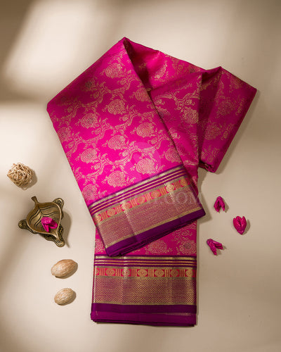 Rose Pink & Violet Pure Zari Kanjivaram Silk Saree - P149(A)