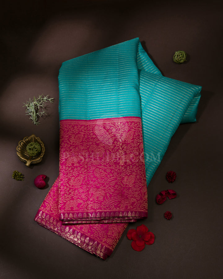 Dark Sky Blue And Rani Pink Kanjivaram Silk Saree - S1155(A)