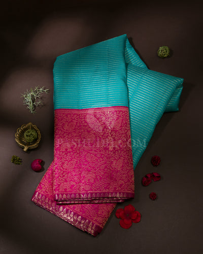 Dark Sky Blue And Rani Pink Kanjivaram Silk Saree - S1155(A)