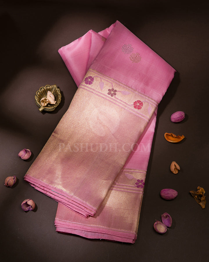 Baby Pink Kanjivaram Silk Saree with Paithani Border - S1126(A)
