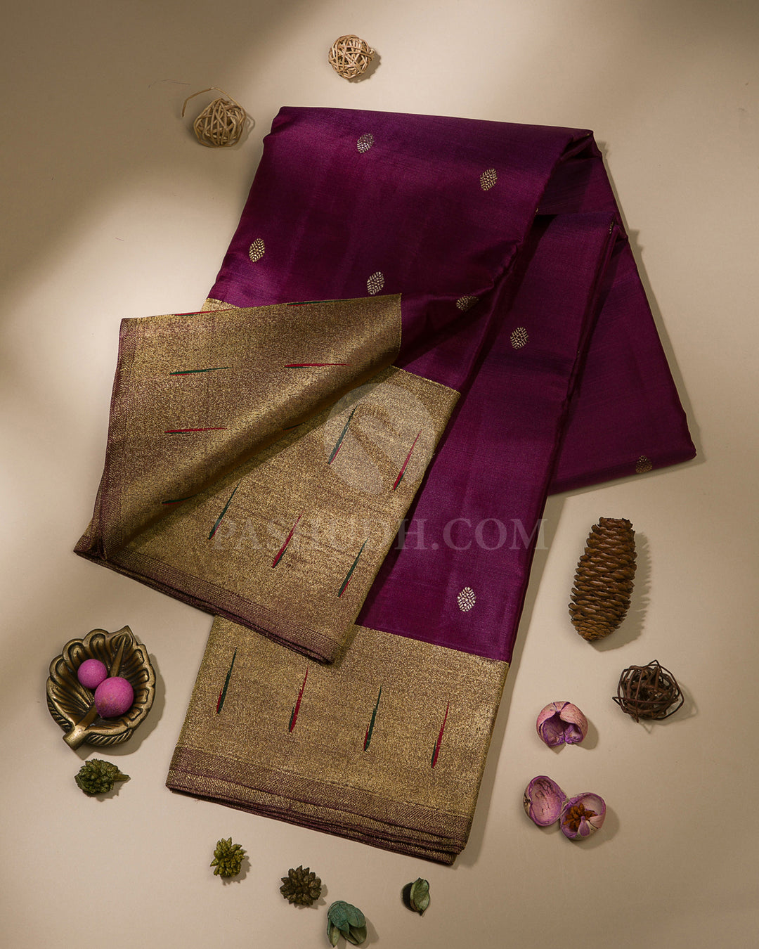 Heather Purple Pure Zari Kanjivaram Silk Saree with Paithani Border - P133(C)