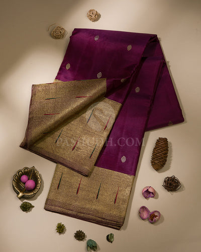 Heather Purple Pure Zari Kanjivaram Silk Saree with Paithani Border - P133(C)