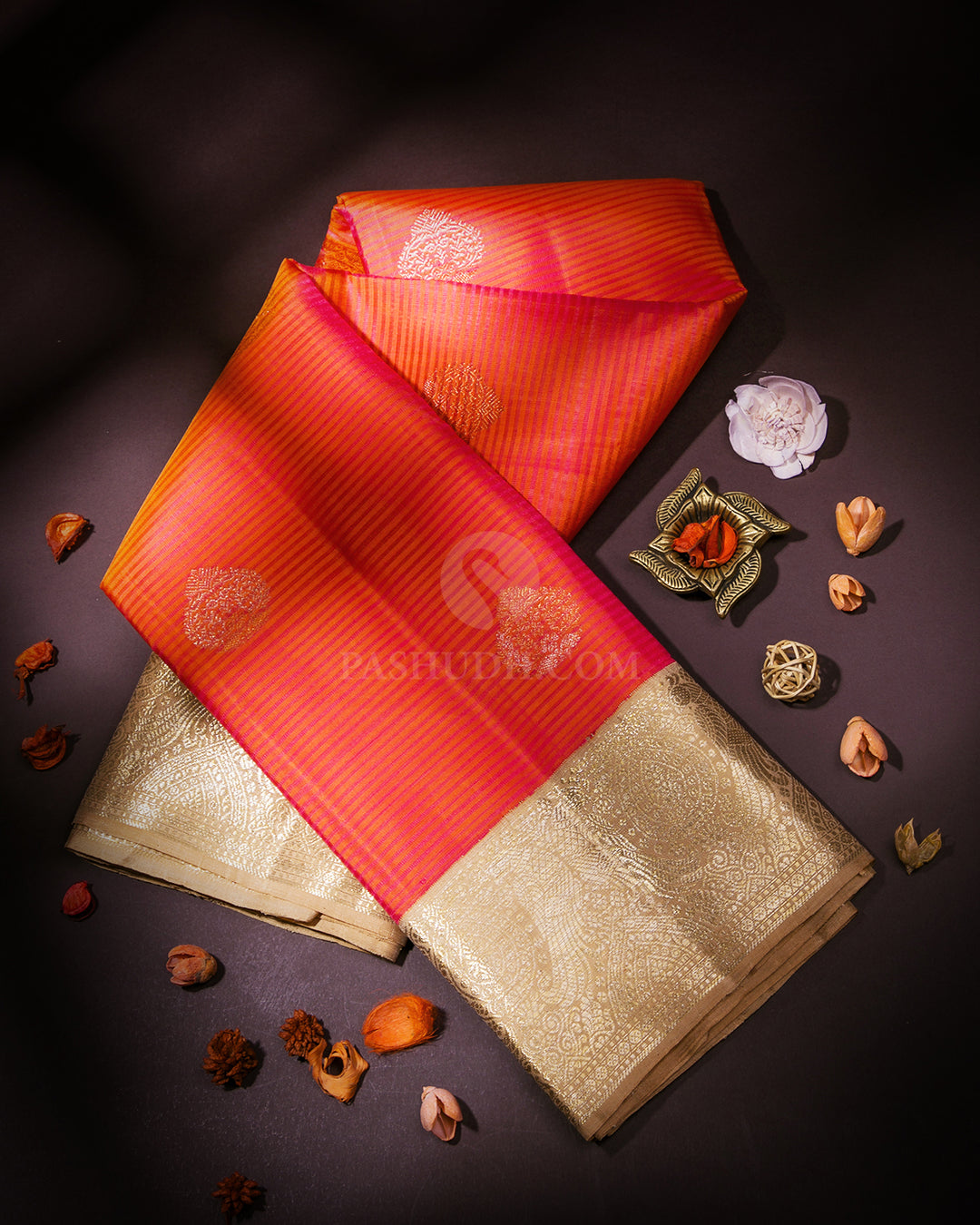 Orange & Beige Kanjivaram Silk Saree - S875 - View 1