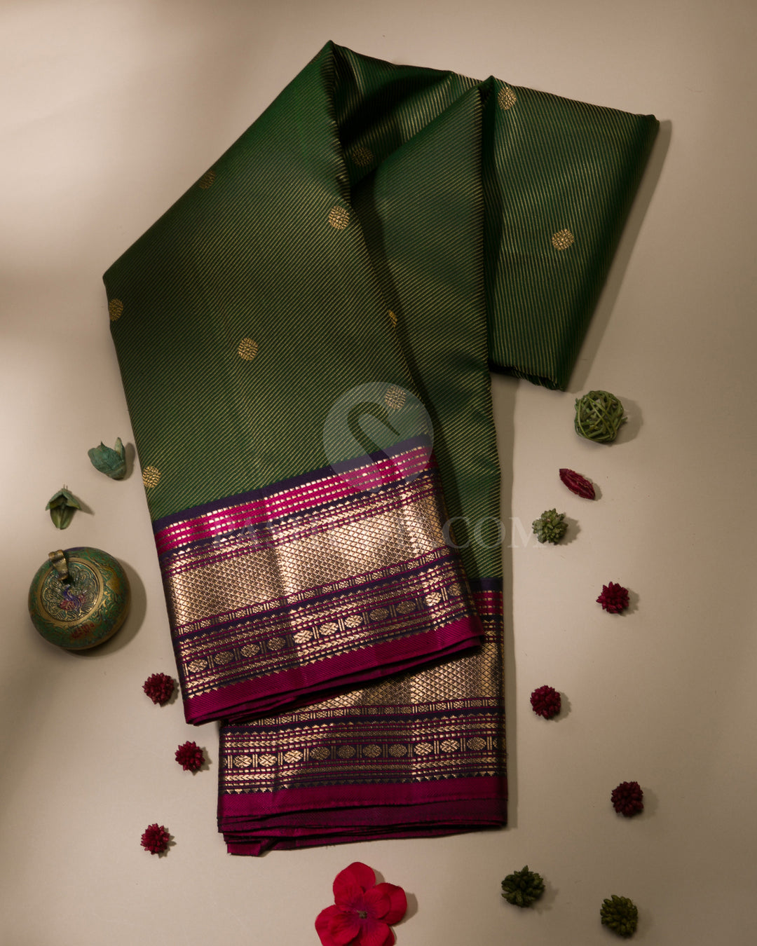 Dark Green & Purple Kanjivaram Silk Saree - S1094(A)